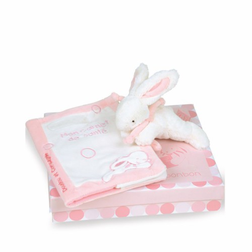 Doudou Bonbon Подарочный набор Кролик розовый: обложка для книжки, мягкая игрушка