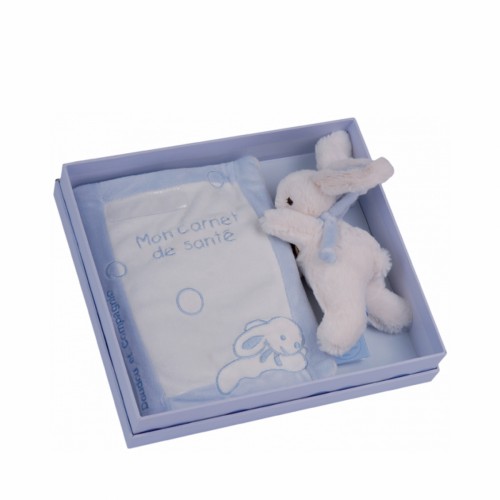 Doudou Bonbon Подарочный набор Кролик голубой: обложка для книжки, мягкая игрушка