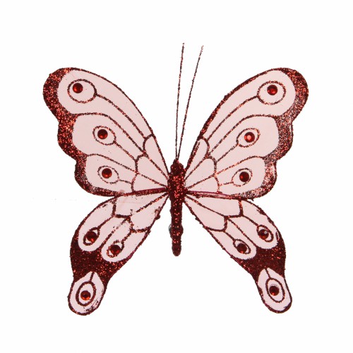 Ялинкова іграшка ZELENA Метелик на кліпсі блискуча червона Д20