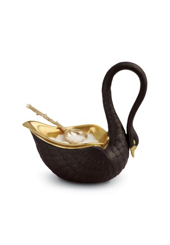 Солонка L'Objet Swans с ложкой черная В9