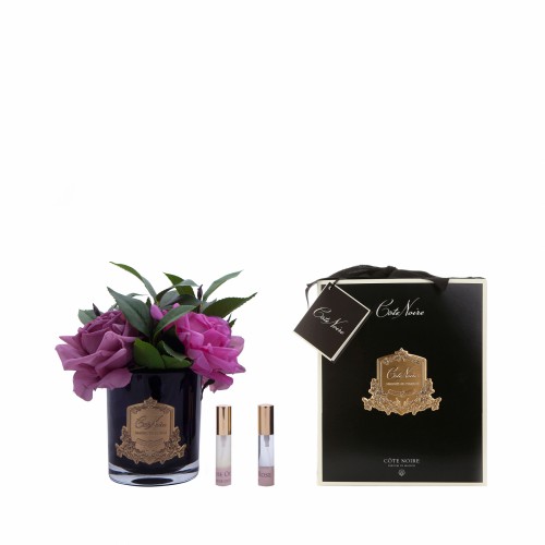 Аромадиффузор Cote Noire Flower розы английские розово-фиолетовые в черной вазе 2 парфюма