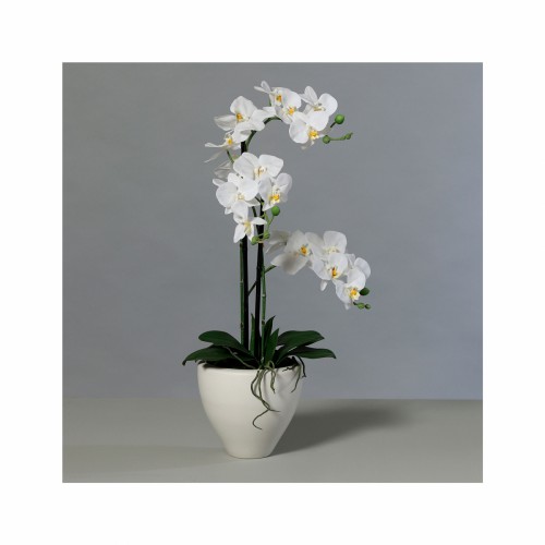 Искусственный вазон ZELENA Орхидея Фреш белая с 3-я ветками в горшке В70