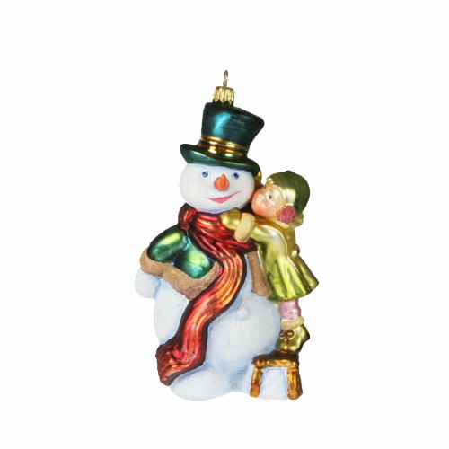 Елочная игрушка Komozja Поцелуй Снеговик и девочка в зеленом В16