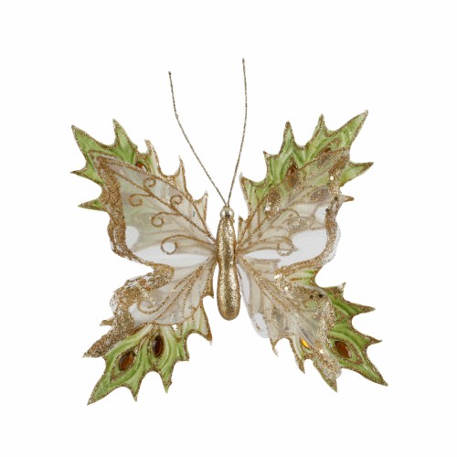 Ялинкова іграшка ZELENA Метелик на кліпсі блискуча зелена Д18