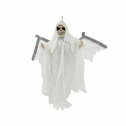 ZELENA Статуетка полімерна Скелет музичний у балахоні білому LED В60