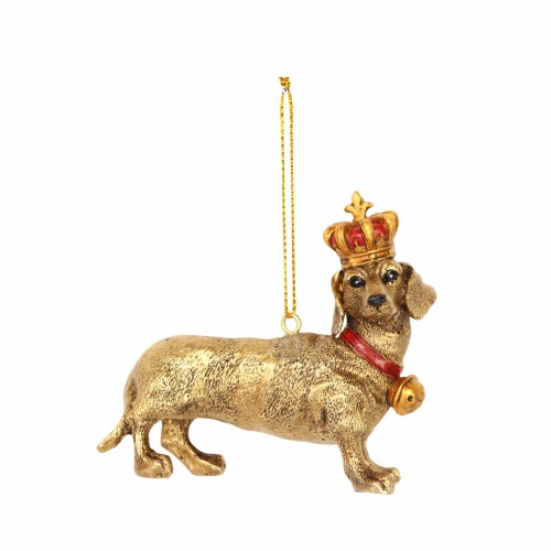 Ялинкова іграшка Gisela Graham Собачка Такса в короні золота В7