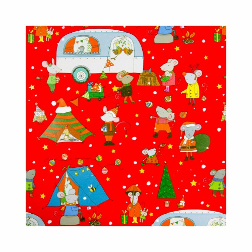Папір пакувальний Різдвяні Мишки Кемпінг червоний 70х100