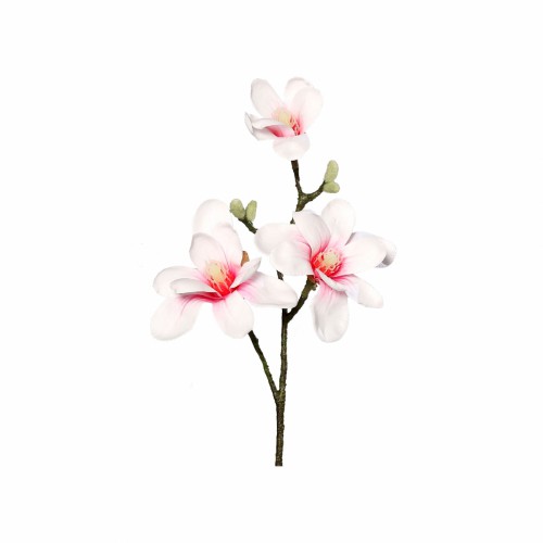 ZELENA Ветка искусственная Магнолия Фреш 3 цветка бело-розовые В40