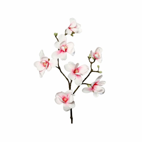 ZELENA Ветка искусственная Магнолия Фреш 7 цветков бело-розовые В95