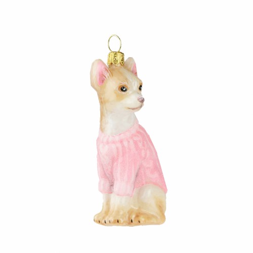 Елочная игрушка Komozja Собачка Чихуахуа в розовом свитере