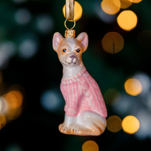 Ялинкова іграшка Komozja Собачка Чихуахуа в рожевому светрі
