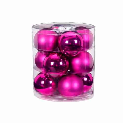 Новорічні кульки Inge Glas х12 Д8 фуксія глянсові та матові