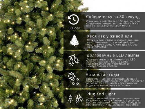 Искусственная елка ZELENA Бейберри PC 450 White LED В183