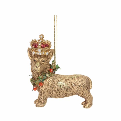 Ялинкова іграшка Gisela Graham Собачка корги в золотій короні В8