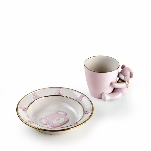 Villari Teddy Набор детский Тарелка и чашка фарфоровая розовая