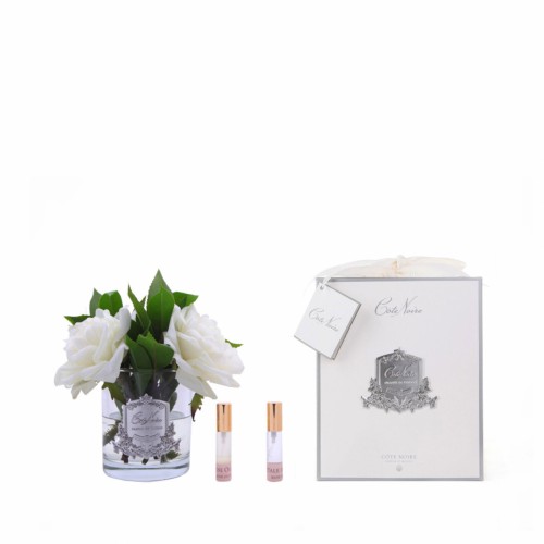 Cote Noire Flower Ароматизированные розы английские айвори в прозрачной вазе 2 парфюма