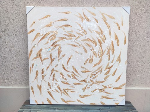 Настенное панно ZELENA Круговорот из золотых рыбок 100х100