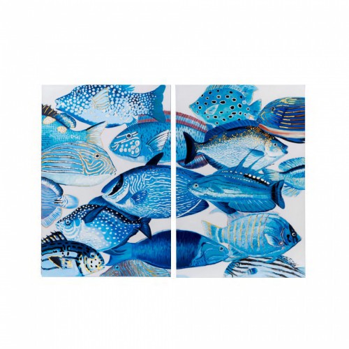 Настінне панно ZELENA полотно Зграя риб блакитна 100х70 а2