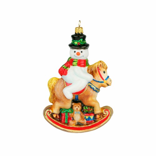 Елочная игрушка Komozja Снеговик на лошадке-качалке