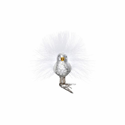 Елочная игрушка Inge Glas Птичка бело-серебряная на клипсе В5