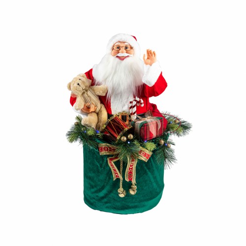 Новорічна статуетка ZELENA Санта та новорічний мішок LED В61