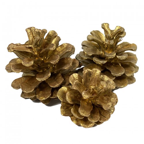 Сосновая шишка ZELENA натуральная золотая в6