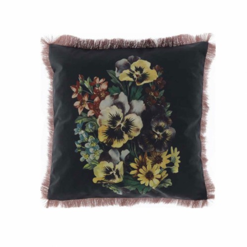 Декоративная подушка Unique Living Yrsa черная с цветами 45x45