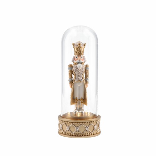 Новогодняя статуэтка ZELENA Щелкунчик в стеклянном колпаке золотой LED В29