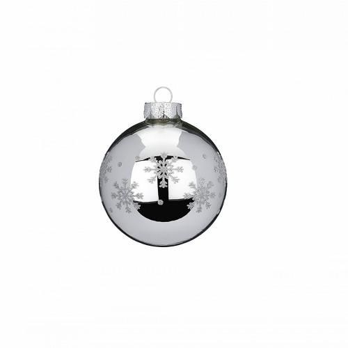 Новогодний шар Inge Glas со снежинками серебряный глянцевый