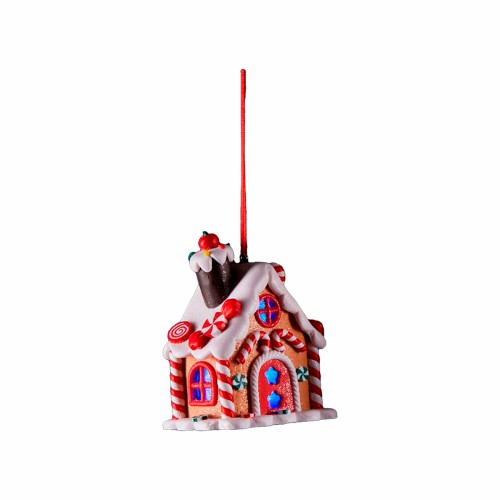 Елочная игрушка EDG Марципановый домик с розовыми дверями LED