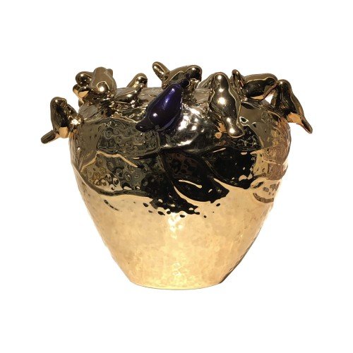 Ваза керамическая ZELENA с фиолетовой птичкой золотая В18