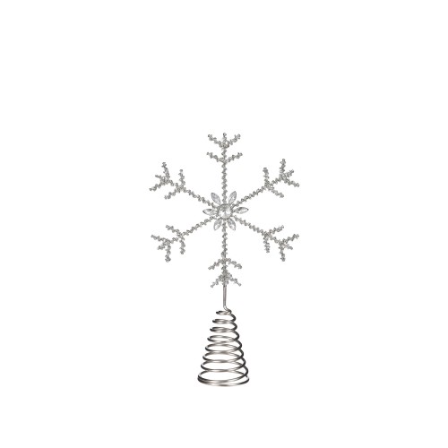 Верхівка на ялинку ZELENA Сніжинка металева срібна льодяна