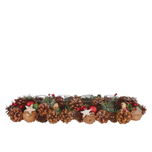 Рождественский подсвечник ZELENA с красными ягодами и шарами Д54