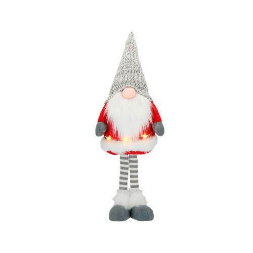 Новорічна статуетка ZELENA Гном у вязаній сірій шапці LED В55
