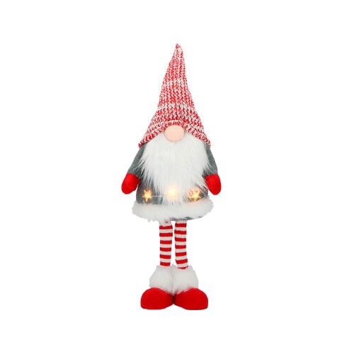 Новогодняя статуэтка ZELENA Гном в вязаной красной шапке LED В55