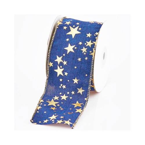 Декоративна стрічка рулон EDG синя із зірками 60 мм