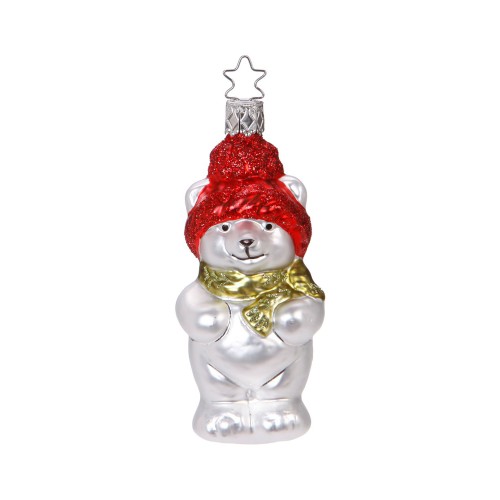 Елочная игрушка Inge Glas Медвежонок в шапочке красной В10