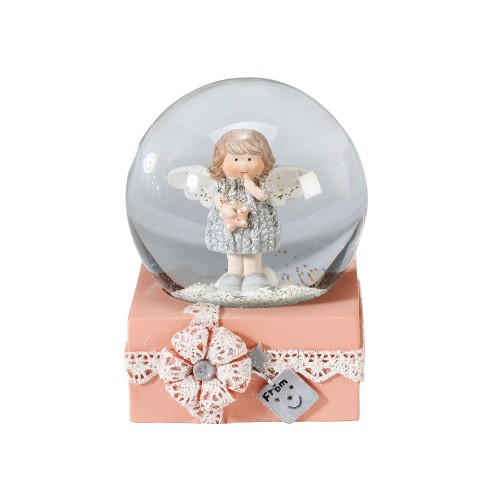 Снежный шар Inge Glas Ангел на коробочке розовой В9