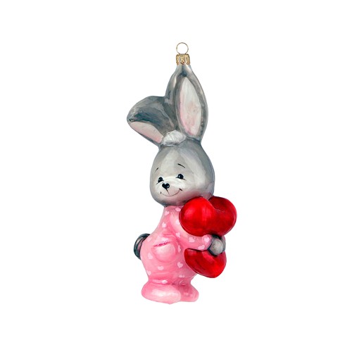 Ялинкова іграшка Символ року Komozja Зайчик із серцем у рожевому