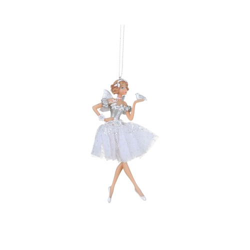 Елочная игрушка ZELENA Балерина белая с птичкой В6