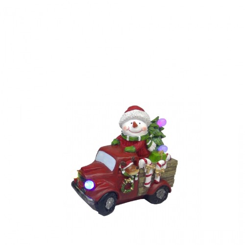 Статуетка новорічна ZELENA Вантажівка з Сантою Сніговиком LED Д19