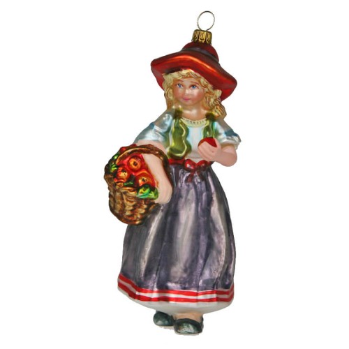 Ялинкова іграшка Komozja Дівчинка з кошиком яблук у синьому