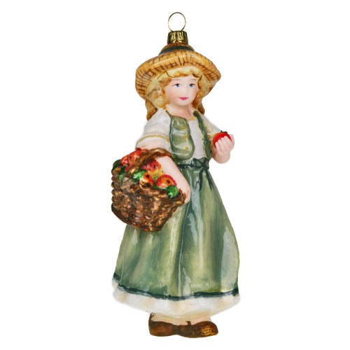 Ялинкова іграшка Komozja Дівчинка з кошиком яблук у зеленому