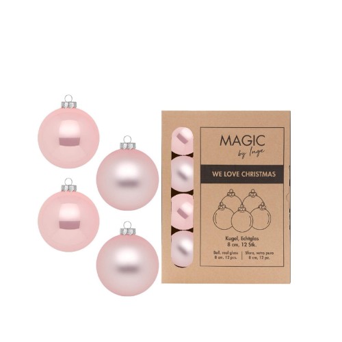 Новорічні кульки Inge Glas х12 Д8 ніжно-рожеві