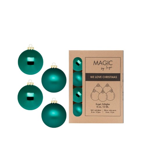 Новорічні кульки Inge Glas х12 Д8 темно-зелені