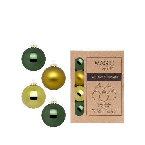 Новорічні кульки Inge Glas х12 Д8 зелений мох хакі