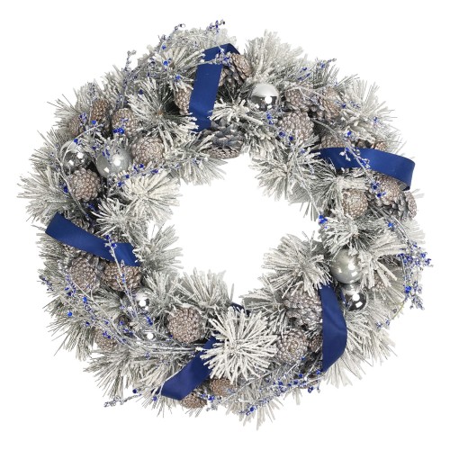 Різдвяний вінок ZELENA Орегон засніжений зі срібним декором Д60