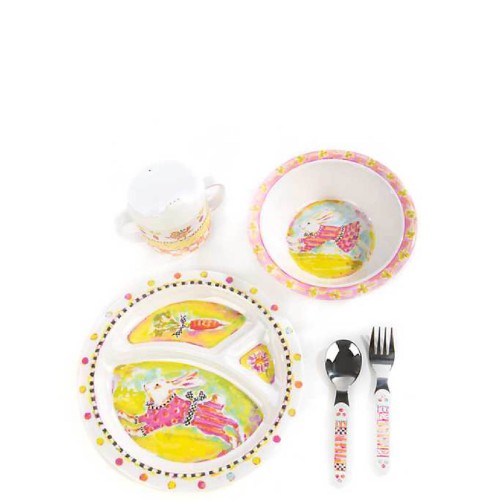 Набір дитячого посуду MacKenzie-Childs Кролик: тарілка, чаша, стаканчик, ложка, виделка