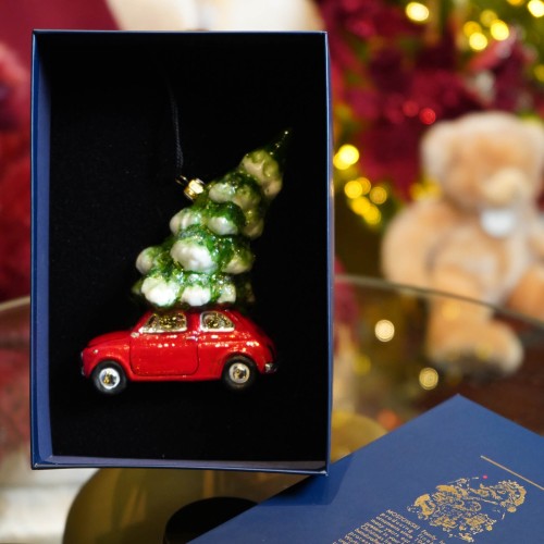 Ялинкова іграшка Komozja Авто Фіат з різдвяною ялинкою