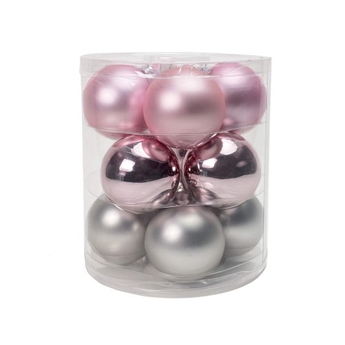 Новорічні кульки Inge Glas х12 Д8 срібні рожеві